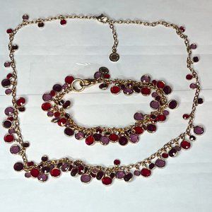 Roberta Chiarella Swarovski Red Purple Stone Gold Tone Necklace & Bracelet Set